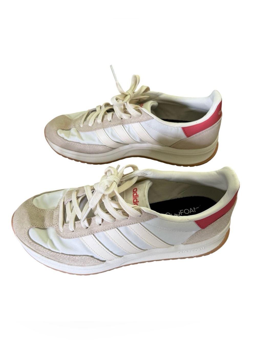 Adidas Women's White Sneakers with Pink Heel Accent